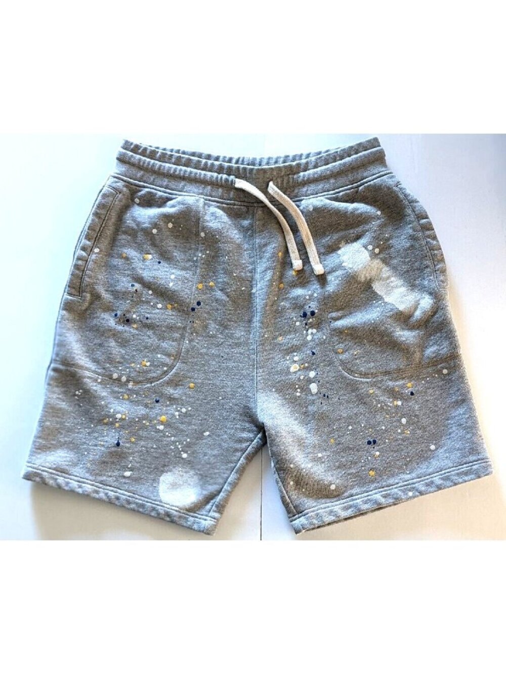 Zara Men's Bermuda Shorts Gray Paint Splatters Knit Pull Up Drawcord Size L